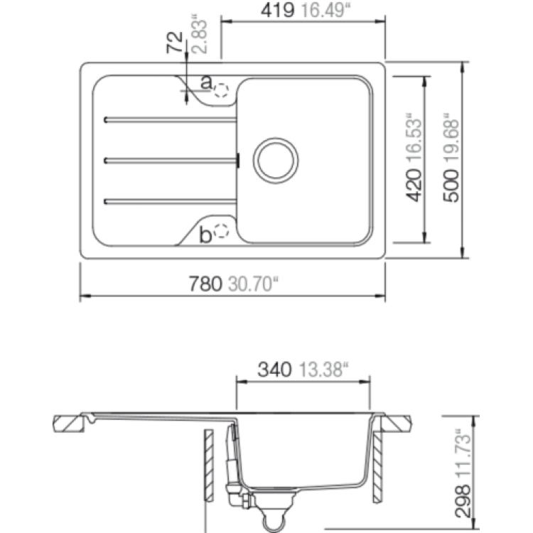 Virtuves izlietne Schock FORMHAUS D-100S 78x50cm, asphalt