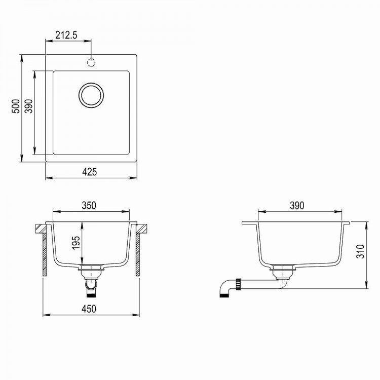 Virtuves izlietne HELIKA SIMPLEX 425x500 mm, SQS100W-113