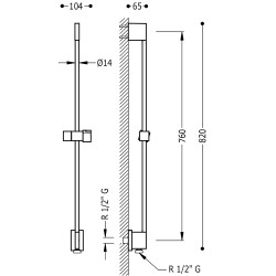 Dušas stienis TRES 760mm, 03493299NM