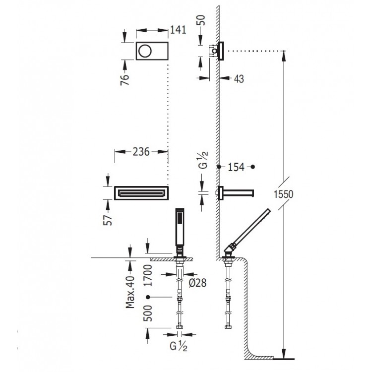 Elektroniskā termostata vannas un dušas sistēma TRES Shower Technology, 09286570. Elektroniskā termostata vannas un dušas sistēma TRES Shower Technology, 09286570.
