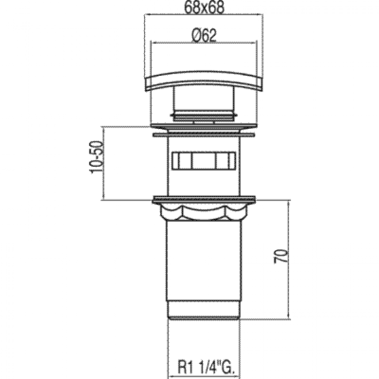 Sifona izplūde TRES Click-Clack 68x68mm, hroms,13434020 Sifona izplūde TRES Click-Clack 68x68mm, hroms,13434020