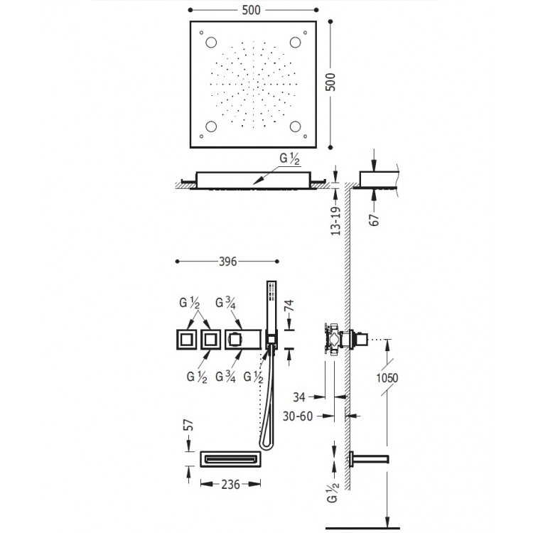 Termostata vannas/dušas sistēma TRES Bath Space 20725307 Termostata vannas/dušas sistēma TRES Bath Space 20725307