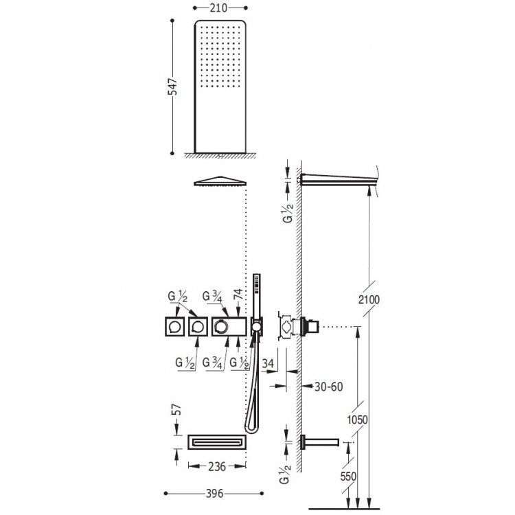 Termostata vannas/dušas sistēma TRES Bath Space 20735305 Termostata vannas/dušas sistēma TRES Bath Space 20735305