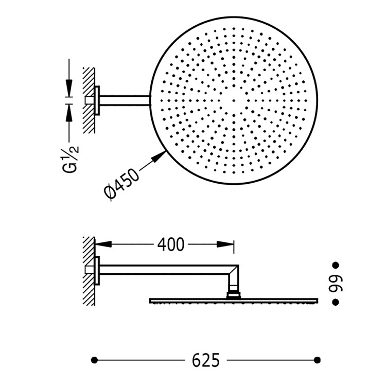 Dušas galva TRES Antilime ar turētāju D45 cm, hroms 29953204