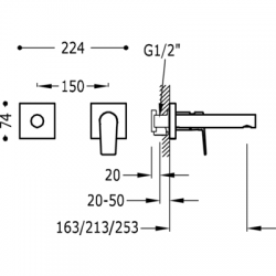 Izlietnes maisītājs no sienas PROJECT-TRES, 21120282OM