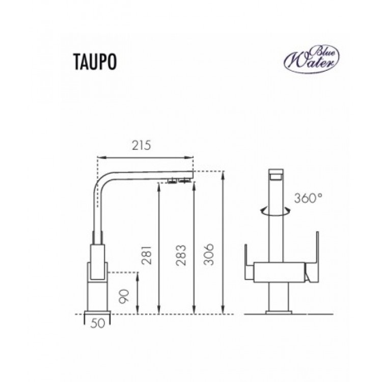 Virtuves izlietnes maisītājs dzeramajam ūdenim BLUE WATER TAUPO, melna metālika