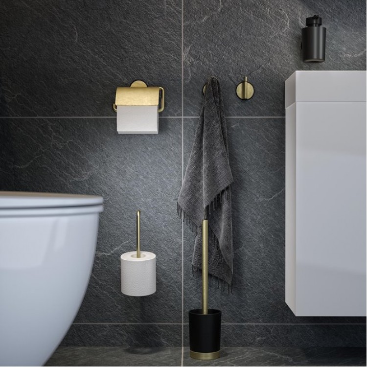 Tualetes papīra turētājs Tiger TUNE ar pārsegu, Berzts misiņš/melns