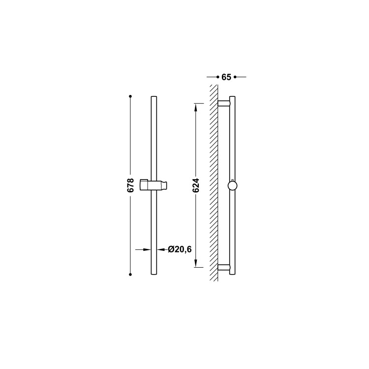 Dušas stienis TRES 624mm, 03463702 Dušas stienis TRES 624mm, 03463702
