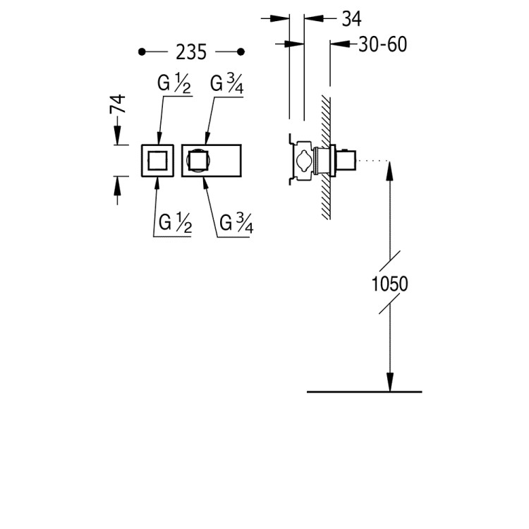 TRES Block System Iebūvējamais jaucējkrāns (2-ceļu), 20725299OR TRES Block System Iebūvējamais jaucējkrāns (2-ceļu), 20725299OR