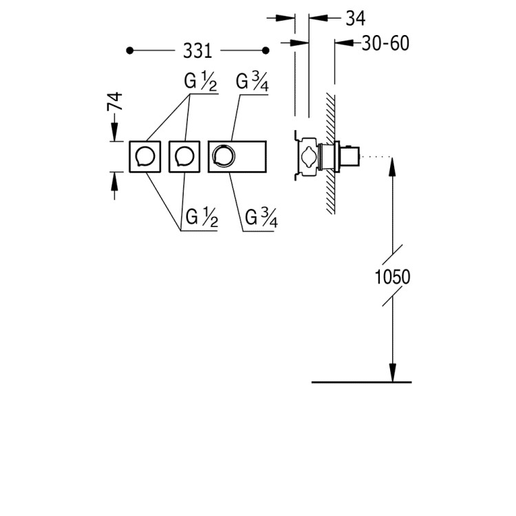 TRES Block System Iebūvējamais jaucējkrāns (4-ceļu), 20735499OR TRES Block System Iebūvējamais jaucējkrāns (4-ceļu), 20735499OR