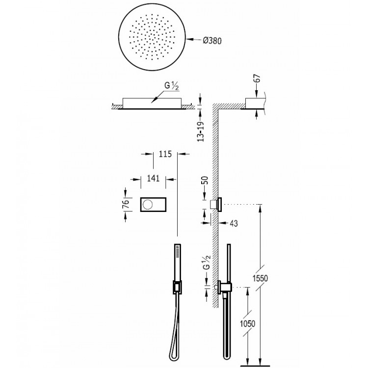 Termostata dušas sistēma TRES Shower Technology, 09286555