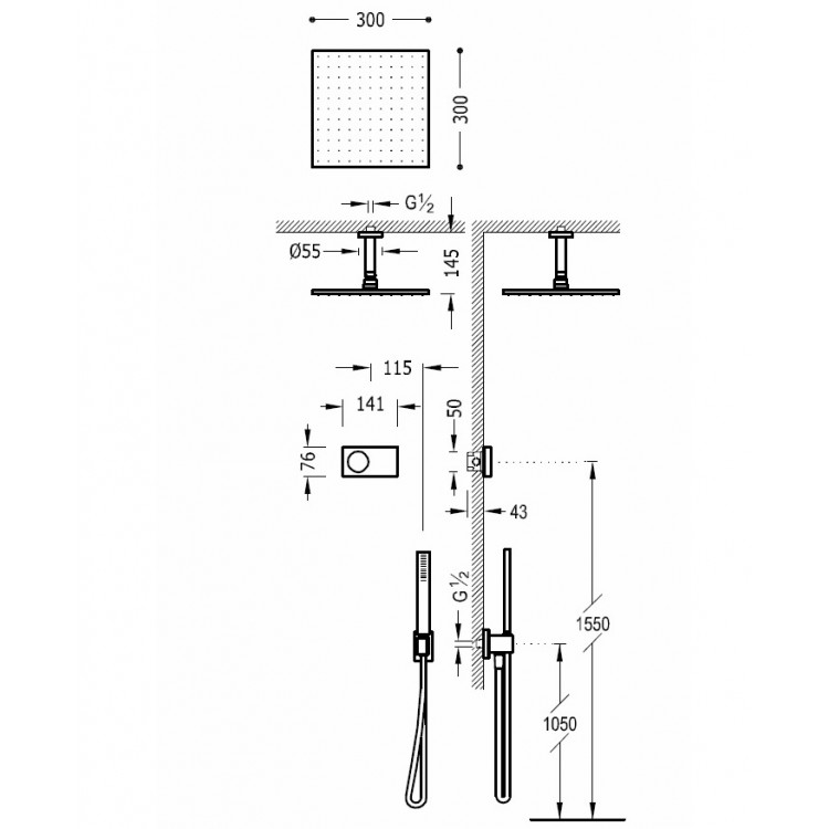 Termostata dušas sistēma TRES Shower Technology, 09286564OPM