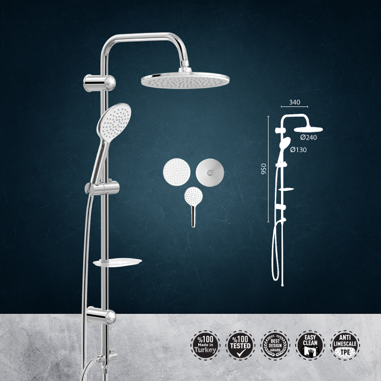 Dušas komplekts Valtemo Deluxe Chrome D240, VS-5110 Dušas komplekts Valtemo Deluxe Chrome D240, VS-5110