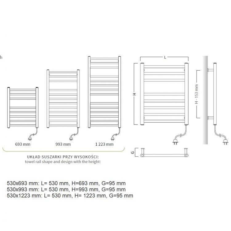 Elektriskais dvieļu žāvētājs VIKING 530x1000mm 130W, balts C34 Elektriskais dvieļu žāvētājs VIKING 530x1000mm 130W, balts C34