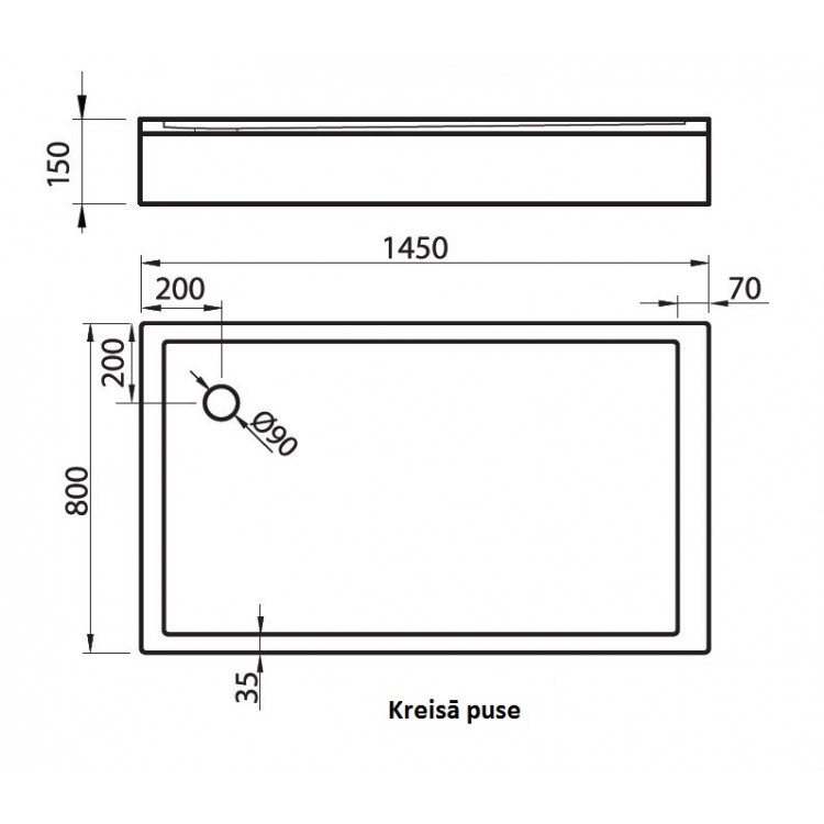 Dušas paliktnis taisnstūra Vispool QQ-145 1450x800mm Dušas paliktnis taisnstūra Vispool QQ-145 1450x800mm