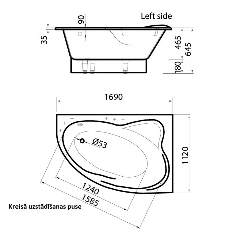 Stūra vanna Vispool ORTE 1690x1120mm, L/K Stūra vanna Vispool ORTE 1690x1120mm, L/K