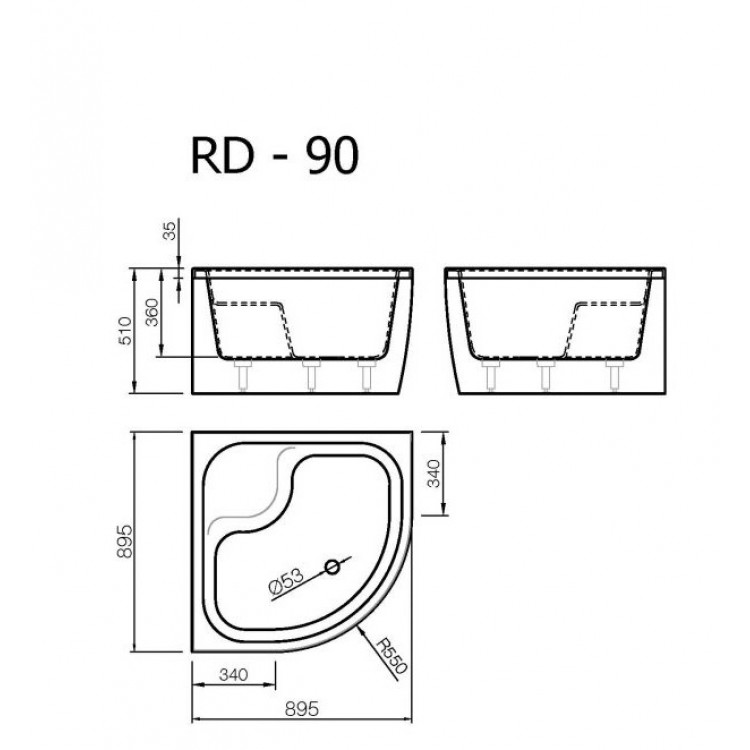 Dušas paliktnis dziļais Vispool RD-90, 900x900 Dušas paliktnis dziļais Vispool RD-90, 900x900