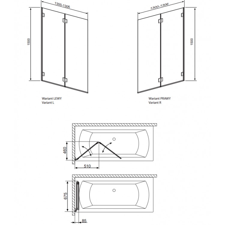 Vannas sieniņa Radaway Carena PND 130 cm