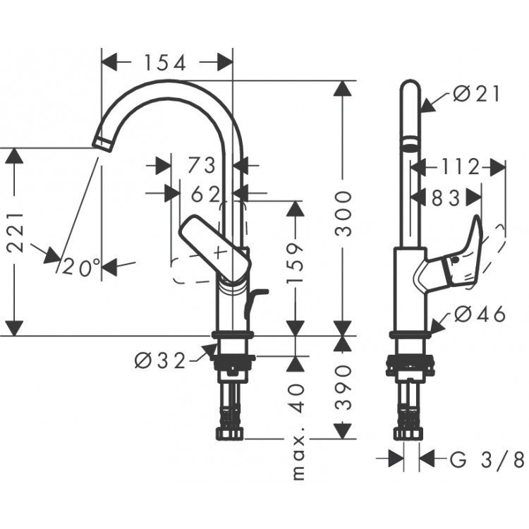 Izlietnes maisītājs Hansgrohe Logis ar korķi, melns matēts 71130670