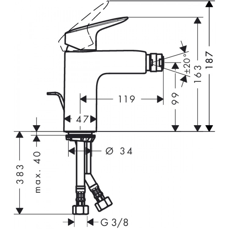 Bidē maisītājs Hansgrohe Logis, hroms 71200000 Bidē maisītājs Hansgrohe Logis, hroms 71200000