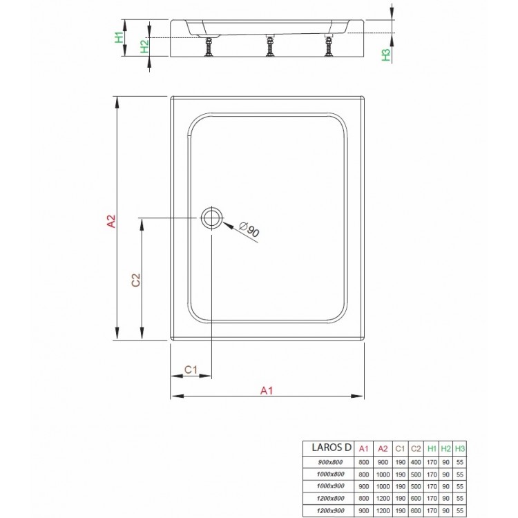 Dušas paliktnis taisnstūra Radaway LAROS D Compact 120x80, balt