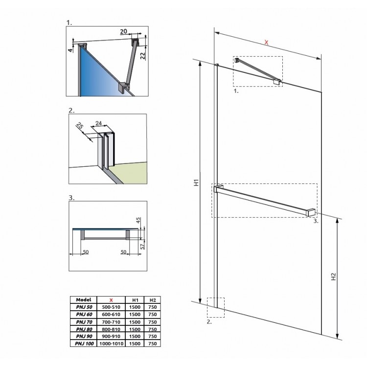 Vannas sieniņa Radaway IDEA PNJ ar dvieļu turētāju 80 cm Vannas sieniņa Radaway IDEA PNJ ar dvieļu turētāju 80 cm