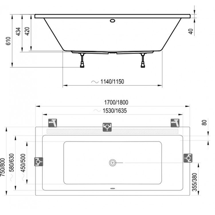 Taisnstūra vanna RAVAK FORMY 01 180x80 Taisnstūra vanna RAVAK FORMY 01 180x80