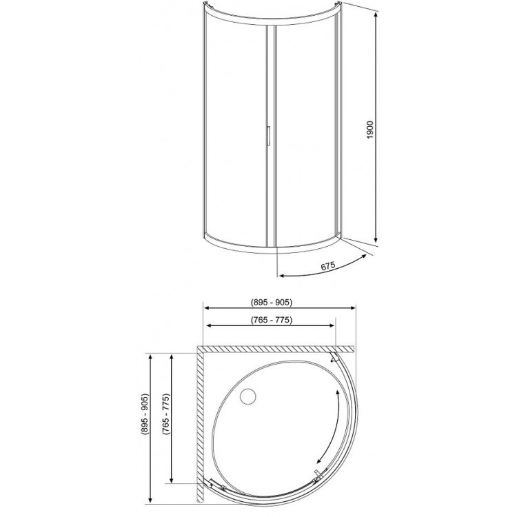 Dušas stūris pusapaļš Radaway Dolphi Premium Plus B 90