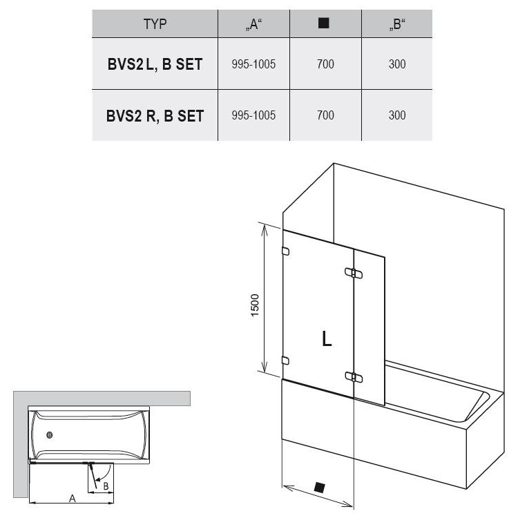 Vannas sieniņa RAVAK BVS2-100, L
