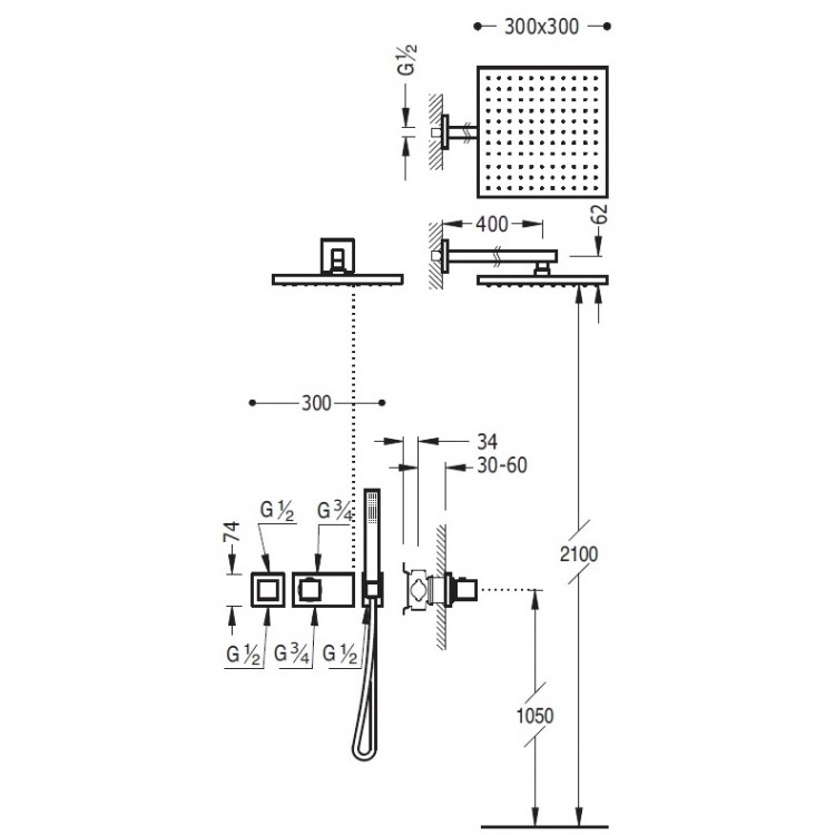 Termostata dušas sistēma TRES Shower Space 20725201AC