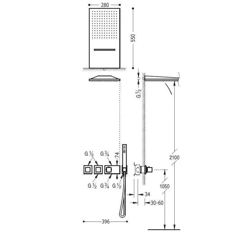 Termostata dušas sistēma TRES Shower Space 20725302