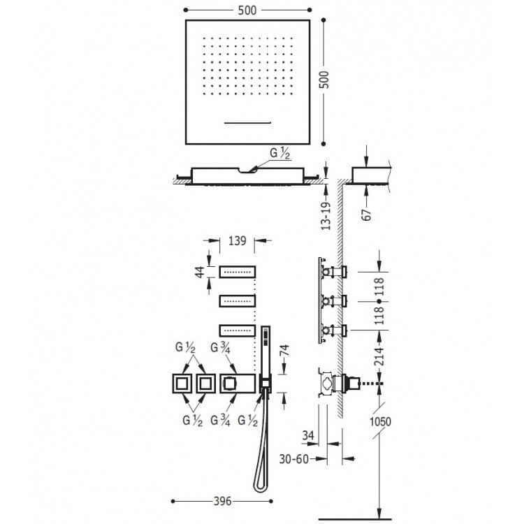 Termostata dušas sistēma TRES Shower Space 20725402