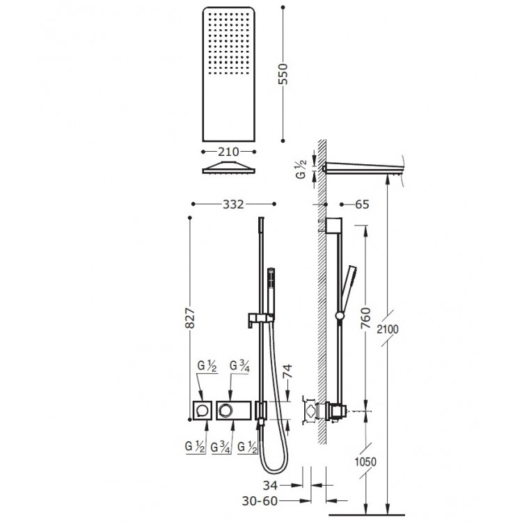 Termostata dušas sistēma TRES Shower Space 20735210