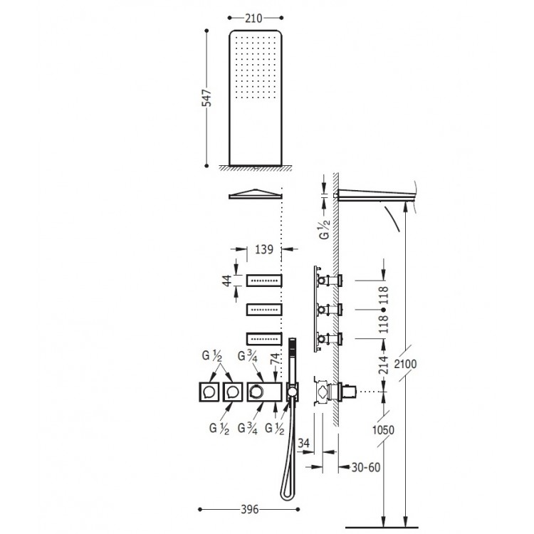 Termostata dušas sistēma TRES Shower Space 20735301 Termostata dušas sistēma TRES Shower Space 20735301