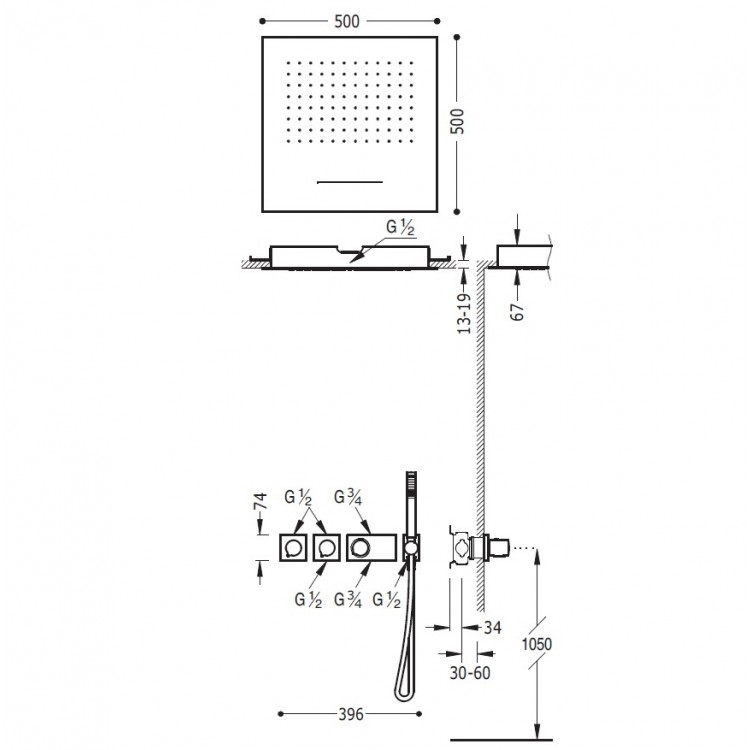 Termostata dušas sistēma TRES Shower Space 20735303 Termostata dušas sistēma TRES Shower Space 20735303