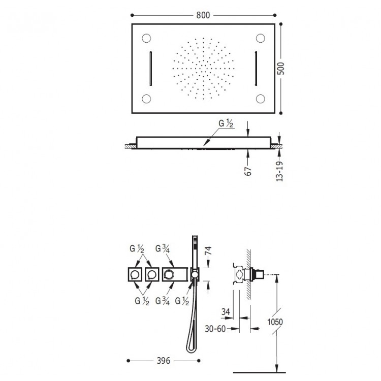 Termostata dušas sistēma TRES Shower Space 20735404