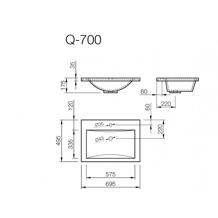 Vannas istabas izlietne Vispool Q-700 70x50 cm, balta Vannas istabas izlietne Vispool Q-700 70x50 cm, balta