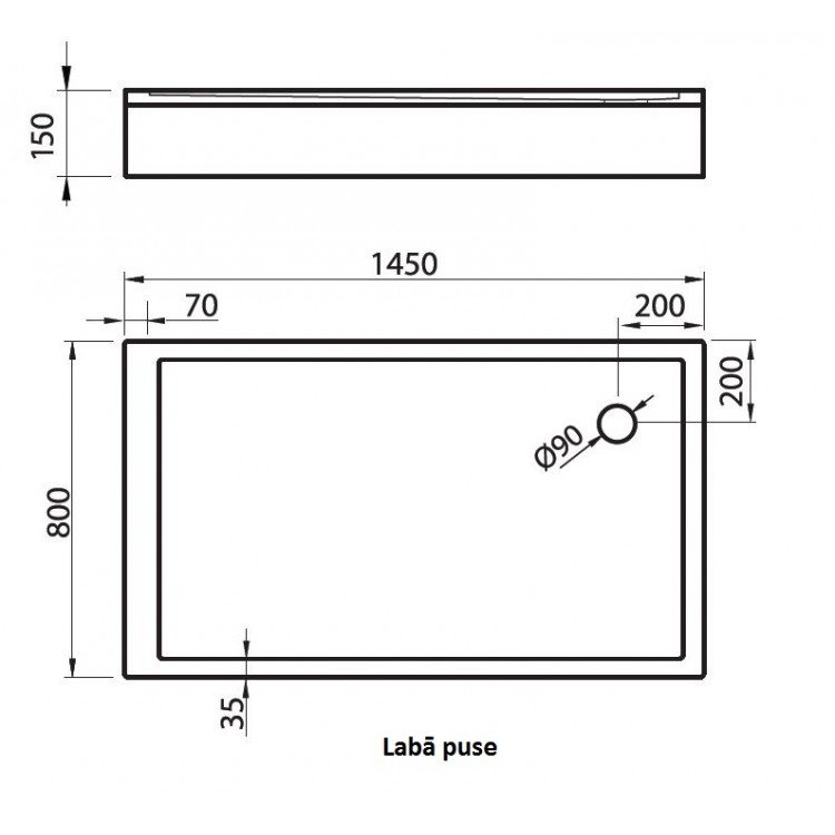 Dušas paliktnis taisnstūra Vispool QQ-145 1450x800mm Dušas paliktnis taisnstūra Vispool QQ-145 1450x800mm