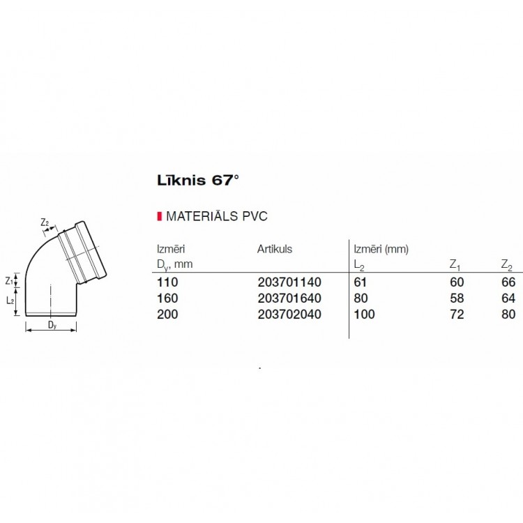 PVC Ārdarbu kanalizācijas līkums DN160 67° PVC Ārdarbu kanalizācijas līkums DN160 67°