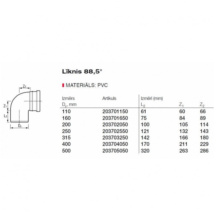 PVC Ārdarbu kanalizācijas līkums DN160 87.5° PVC Ārdarbu kanalizācijas līkums DN160 87.5°