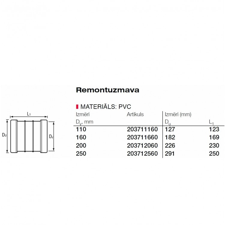 PVC Ārdarbu kanalizācijas remontuzmava Dn250 PVC Ārdarbu kanalizācijas remontuzmava Dn250
