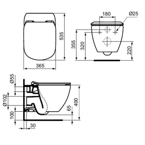 Tualetes pods piekaramais Ideal Standard Tesi AquaBlede ar Soft Close vāku, melns matēts, T0079V3+T3527V3.