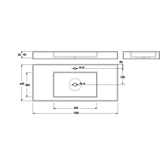 Vannas istabas izlietne Vispool F-1200 120x45 cm, balta
