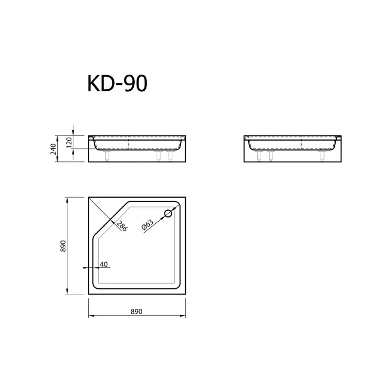 Vispool KD-90 kvadrātveida dušas paliktnis 89x89 cm balts