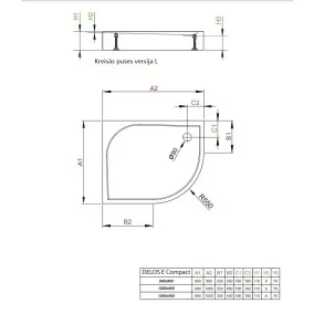 Dušas paliktnis asimetrisks Radaway DELOS E Compact 90x80cm L