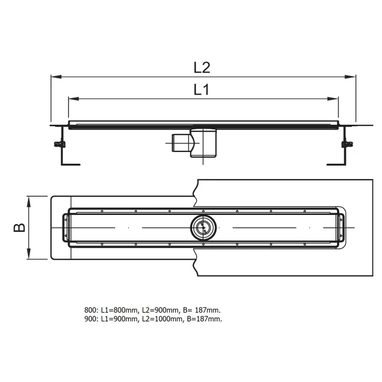 Dušas kanāls bez restes ACO ShowerDrain E 900mm, h 92-140 mm