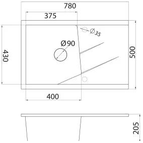 Virtuves izlietne Aqualine Linea Plus 780x500 mm, 36S2400