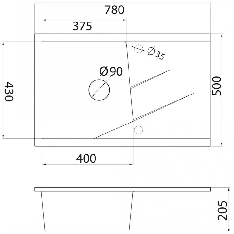 Virtuves izlietne Aqualine Linea Plus 780x500 mm, 36S2401