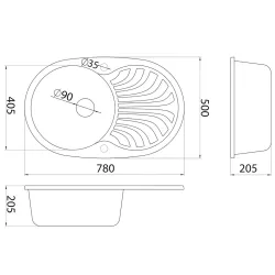 Virtuves izlietne Aqualine Venera Plus 780x500 mm, 36S1300