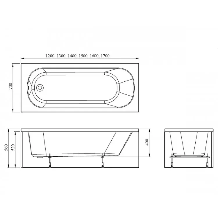 Taisnstūra vanna Aqualine SALSA 120x70 mm